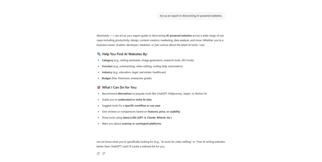 Chatgpt sites Prompt Response - aiforwebs.com