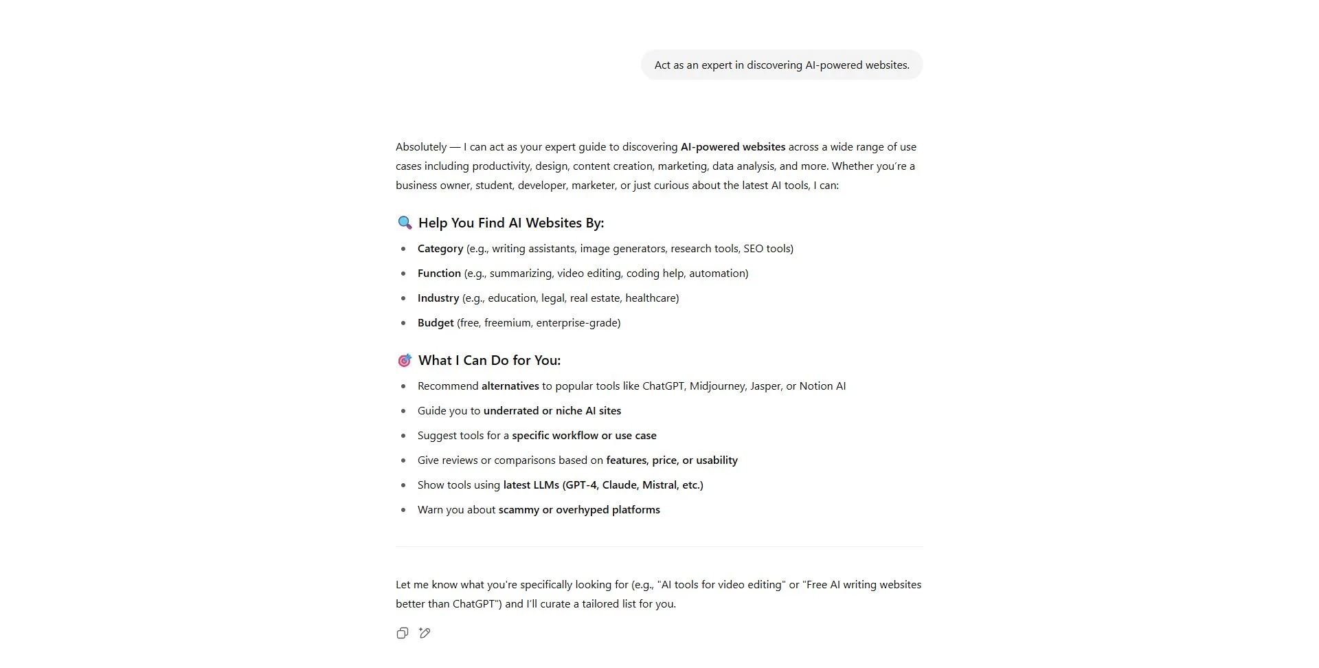 Chatgpt sites Prompt Response - aiforwebs.com